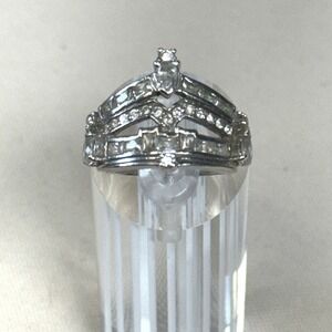 Sterling Silver 925 Clear Stone Multi Tiered Crown Tiara Statement Ring 5.75